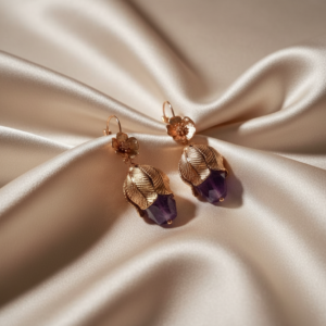 Orecchini a forma di bocciolo con Ametista Viola
