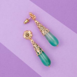 Orecchini trinati a forma di cono con pietra di Agata verde - Promozione