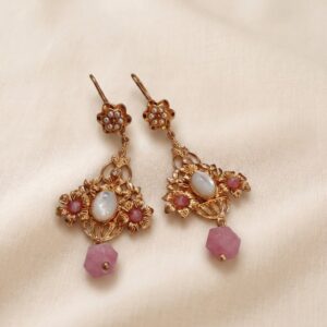 Orecchini a forma di cestino con Madreperla e Giada Rosa