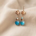 Orecchini con fiore ricco di Perle e Angelite Azzurra sferica pendente