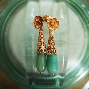 Orecchini trinati a forma di cono con pietra di Agata verde - Promozione