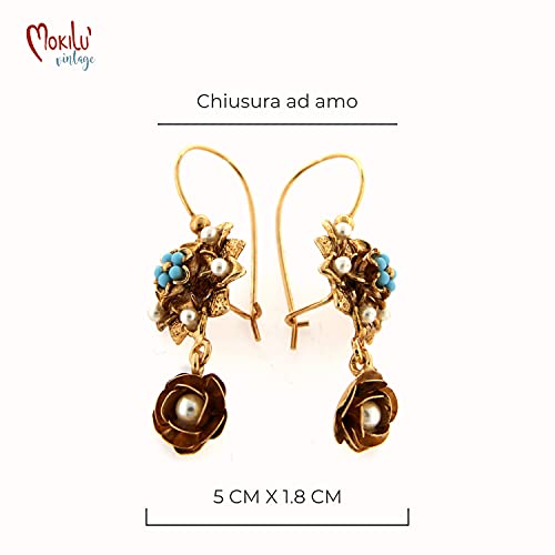 Elarith Orecchini Donna A Fiore Con Perle – Vintage In Ottone Placcato Oro | Grandi Dimensioni 3,5x4,5 Cm | Regalo In Scatola