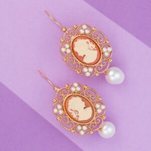Orecchini in stile Liberty con Cammeo Rosa e Perle - Promozione