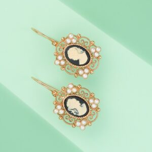 Orecchini in stile Liberty con Cammeo Nero e Perle