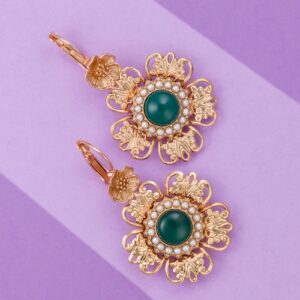 Orecchini a forma di fiore con Agata verde e Perle