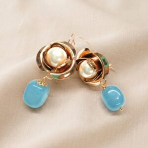 Orecchini floreali con Angelite Azzurra e Perle