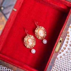 Orecchini in stile Liberty con Cammeo Rosa e Perle - Promozione