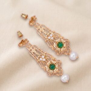 Orecchini in stile Liberty con Perle e Agata verde