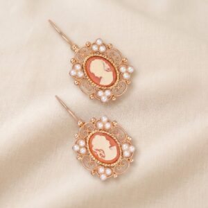 Orecchini stile Liberty con Cammeo Rosa e perle