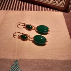 Orecchini con Pasta di Malachite e Agata Verde pendente