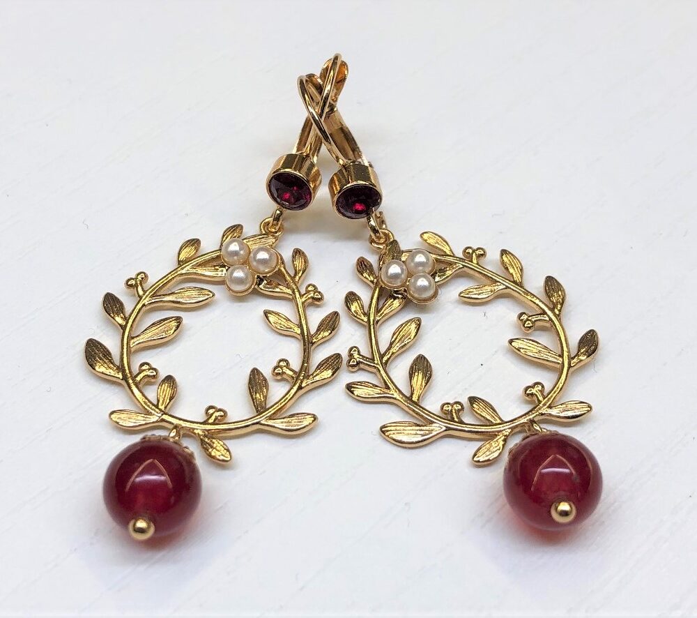 Mokilu' Orecchini Vintage Pendenti In Ottone Dorato 24kt Con Pietra Onice Nera - Gioiello Artigianale Toscano