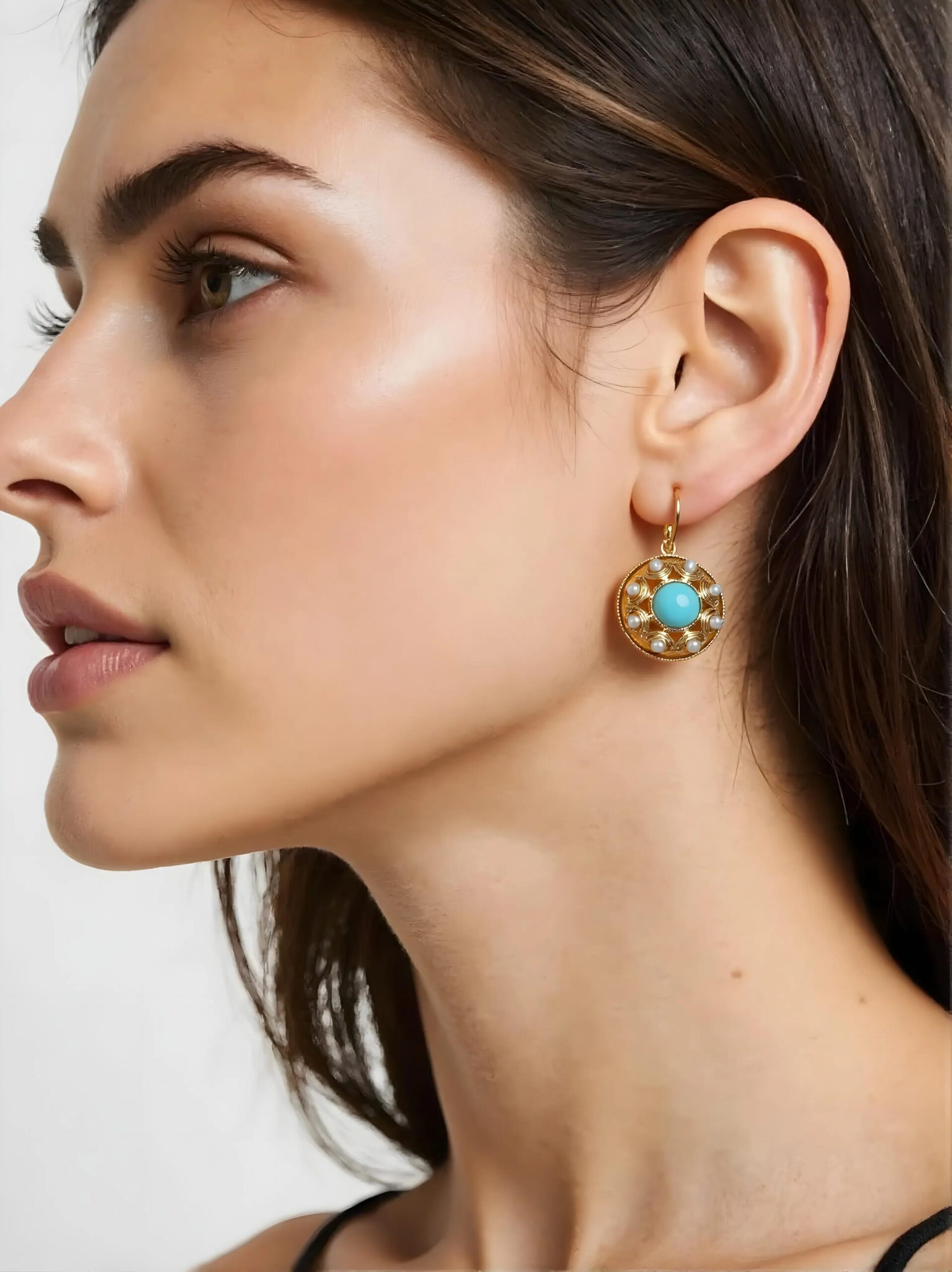 Orecchini A Cerchio Navajo In Stile Western – Multicolor Con Perle Finte Turchesi – Placcatura Vintage, Diametro 6,6 Cm