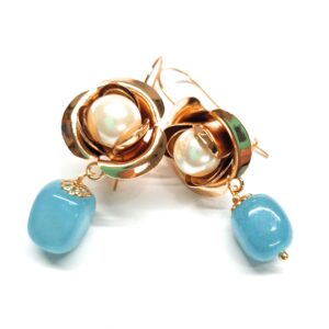 Orecchini floreali con Angelite Azzurra e Perle