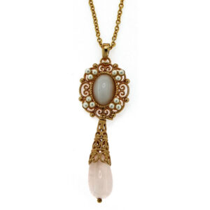 Collana stile rinascimentale con madreperla e pendente in quarzo rosa a forma di goccia - Promozione